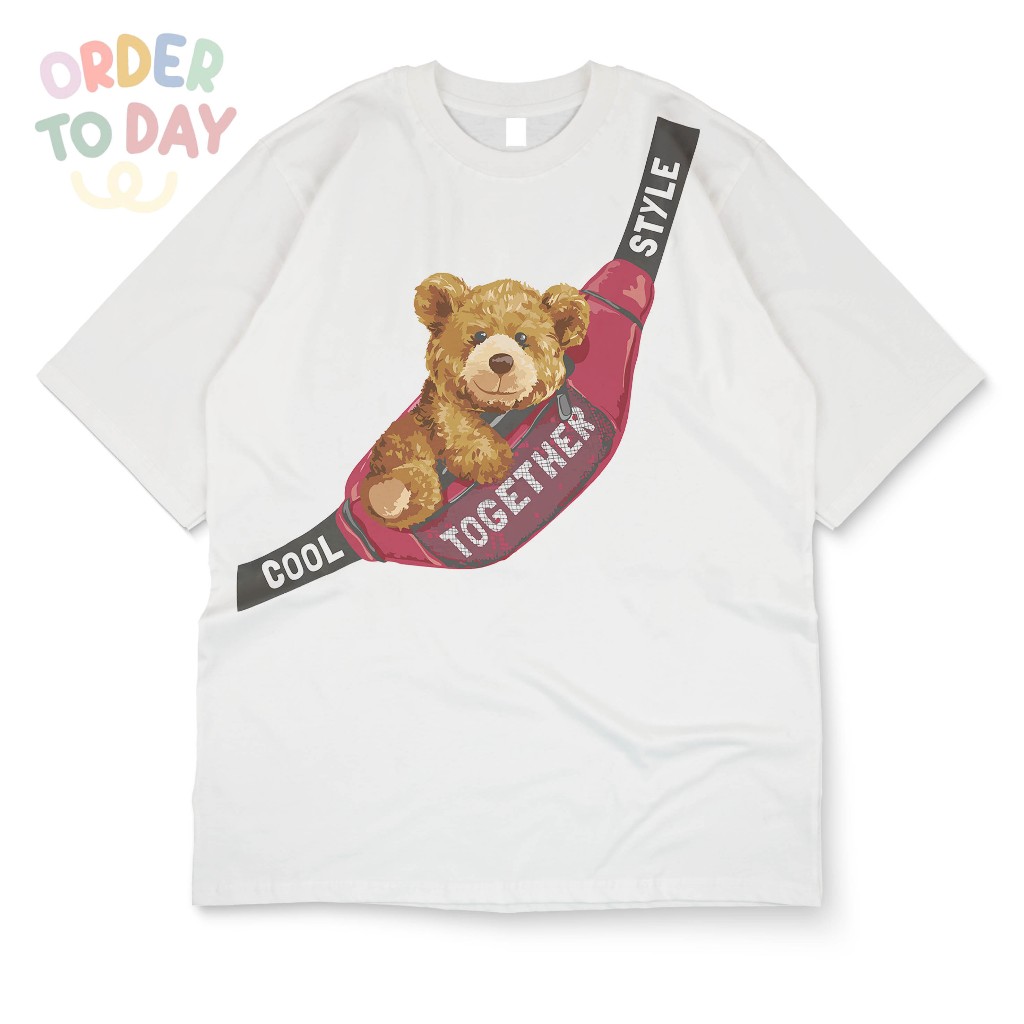 OTD Kaos Oversize T-shirt Oversize Teddy Sling Bag Kaos Pria Wanita Hitam Putih