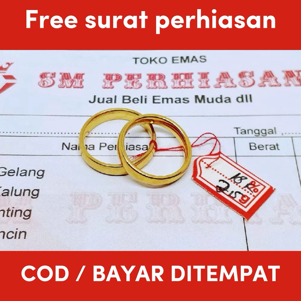 cincin kawin emas muda motif cicin polos couple dapat surat toko