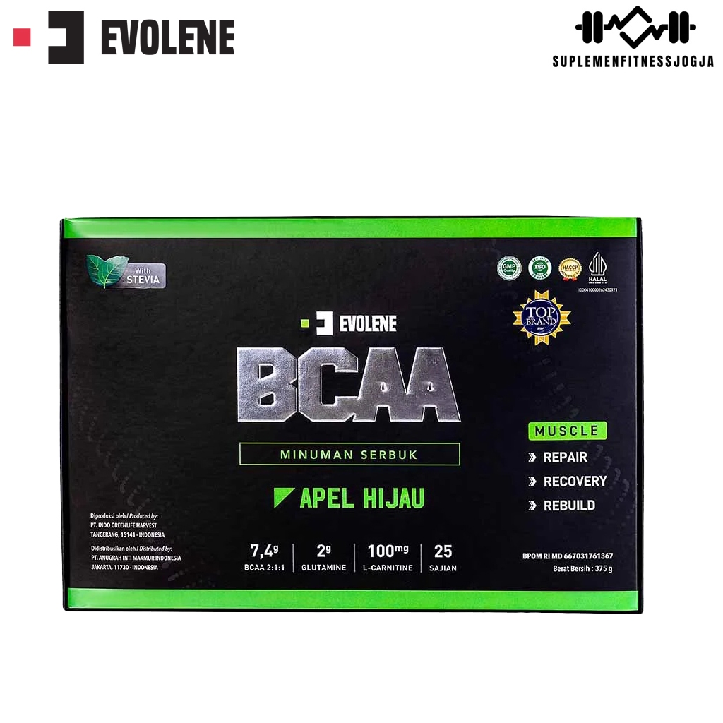 Evolene BCAA Powder Box with L-Carnitine & Glutamine | Meningkatkan Massa Otot | BPOM & Halal