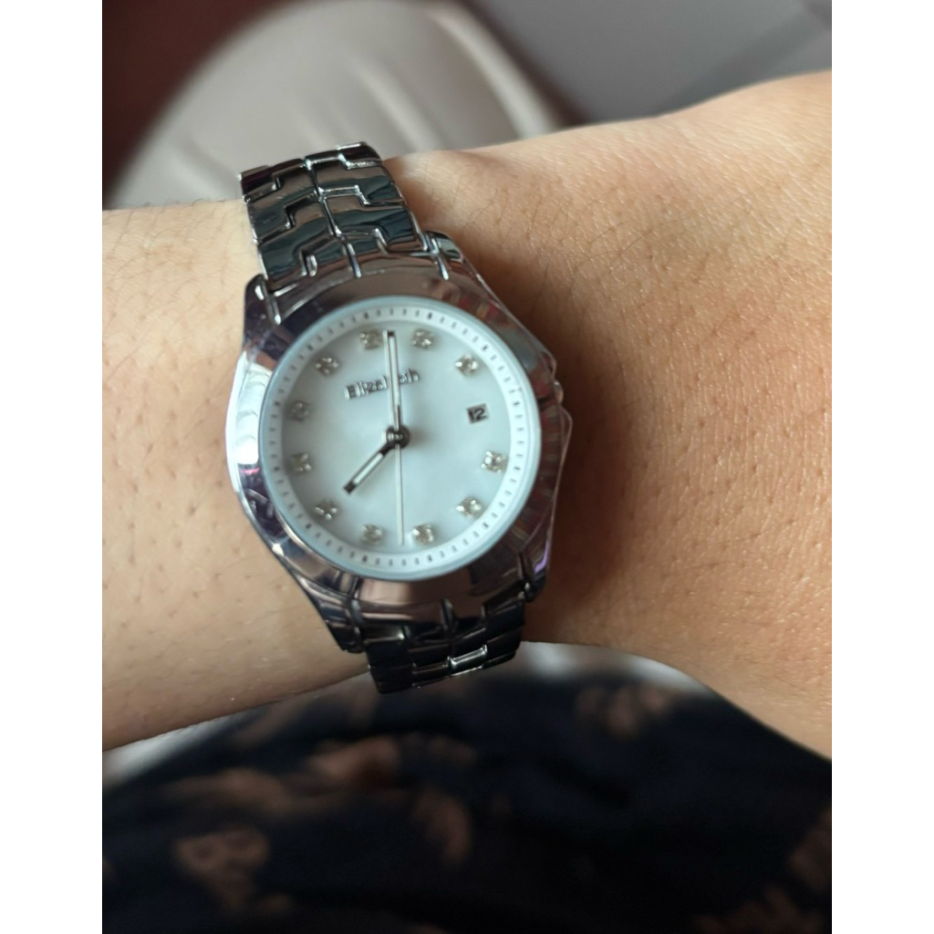 Preloved bekas jam tangan Elizabeth watch original ori wanita silver kekinian viral lucu putih ada k