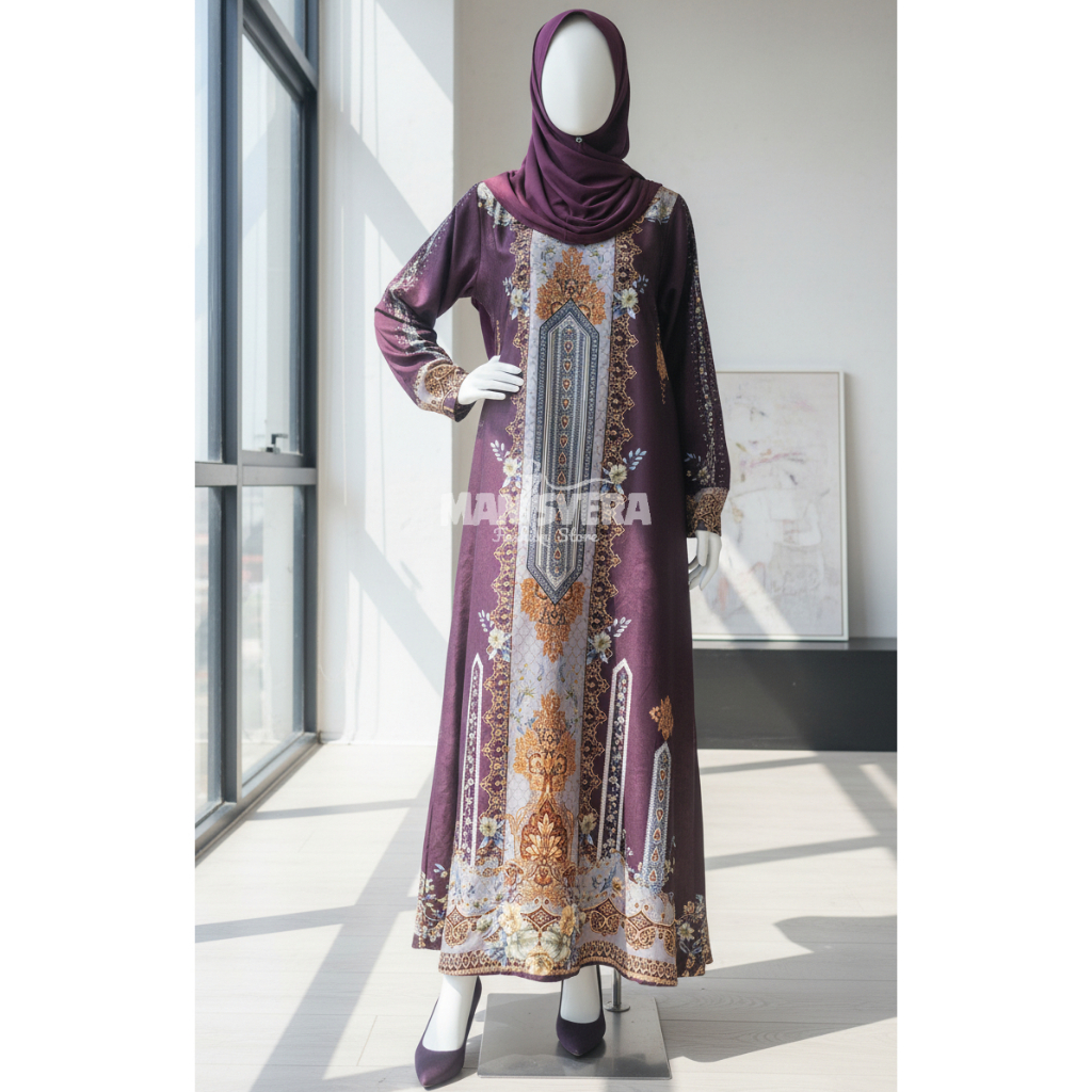 Busana Muslim Wanita Merah Maroon Batik Gaun Jubah Gamis Elegan & Nyaman untuk Acara Formal dan Kasu