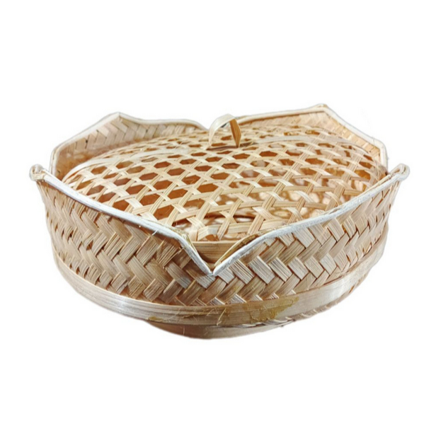 keranjang bulat anyam bambu piring penyaji prasmanan