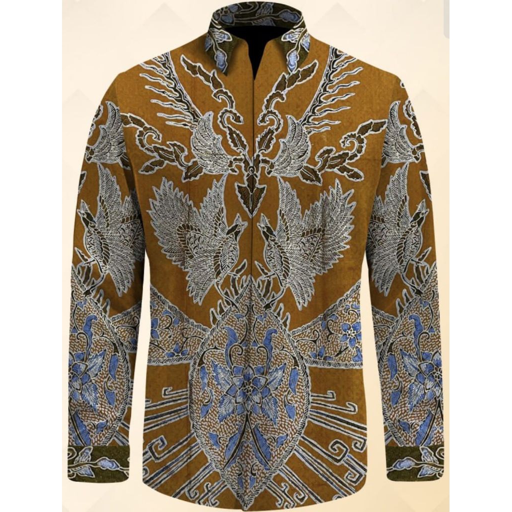 kain batik tulis pria sutera prada warna orange mustard