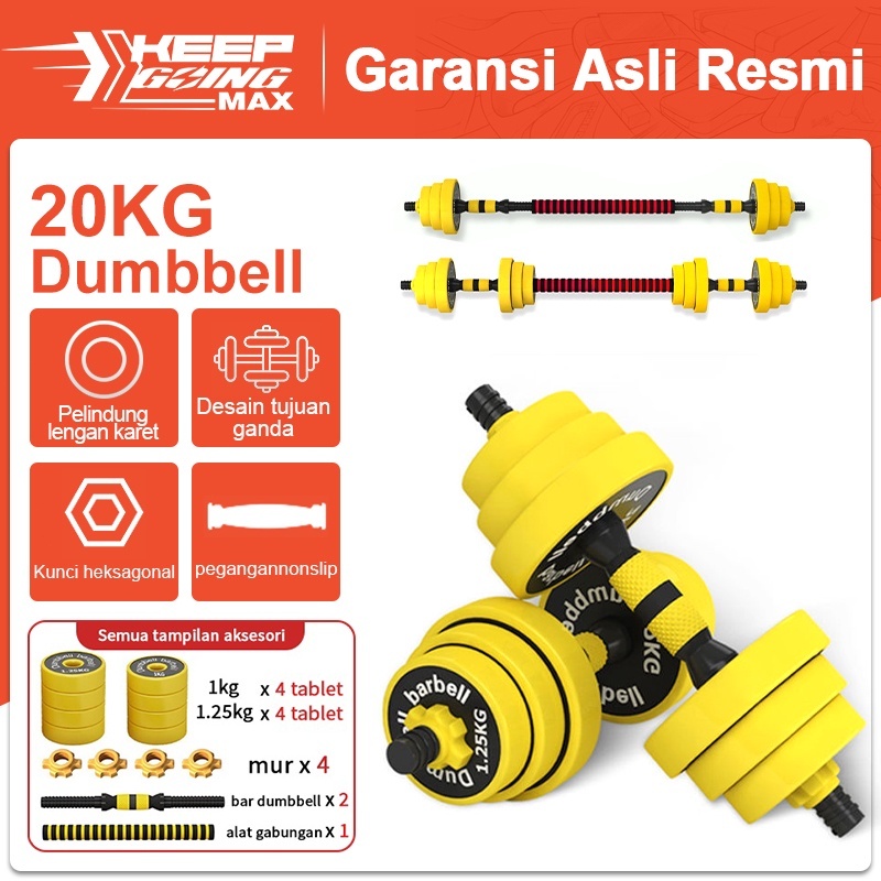 Keep Going Max- Set Barbel Dumbel 20kg/Peralatan Kebugaran Angkat Besi/Dumbel Berlapis Plastik/Bahan