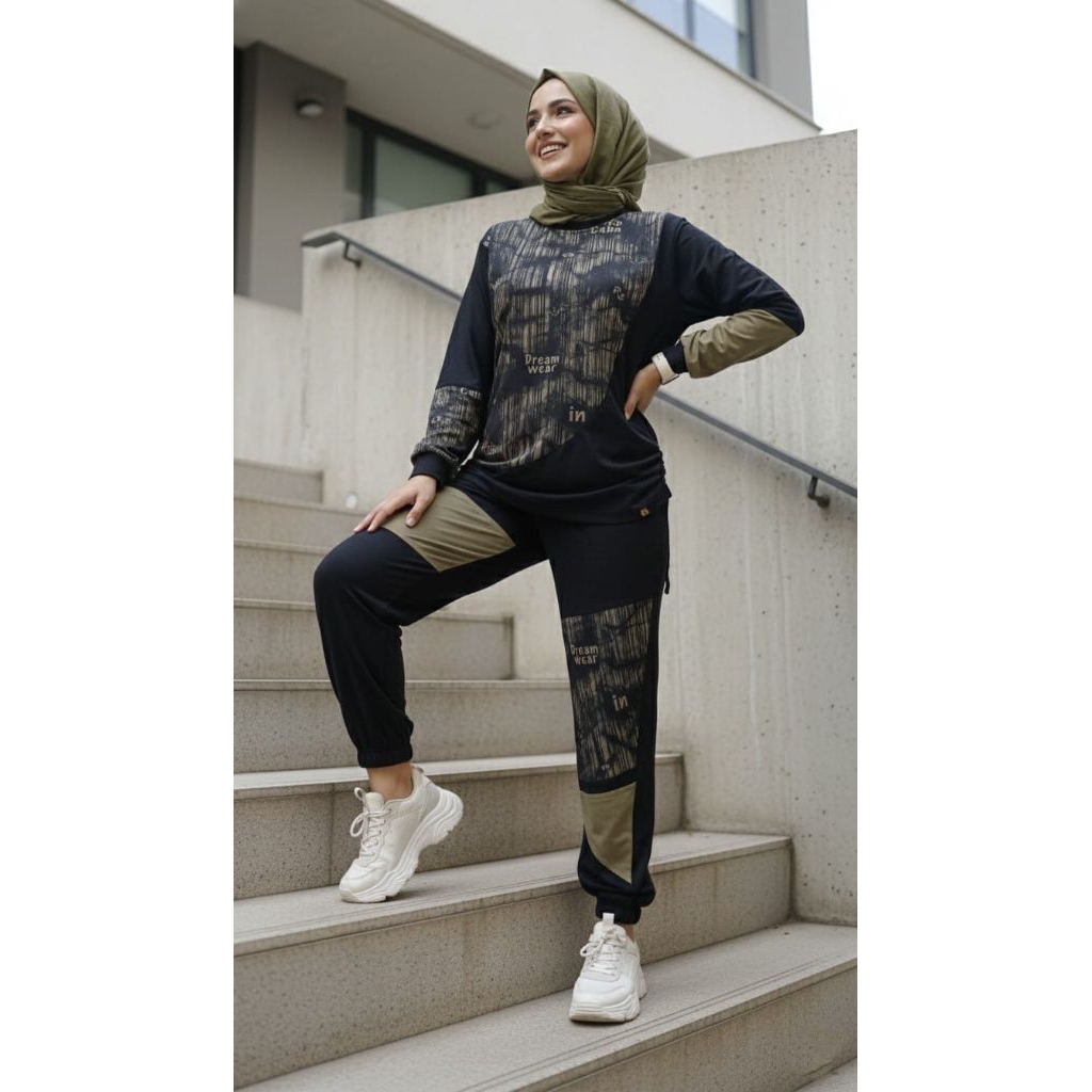 Nudii Olivera Set One Set Sporty Wanita Hijab / Setelan Olahraga Wanita Nyaman Kekinian