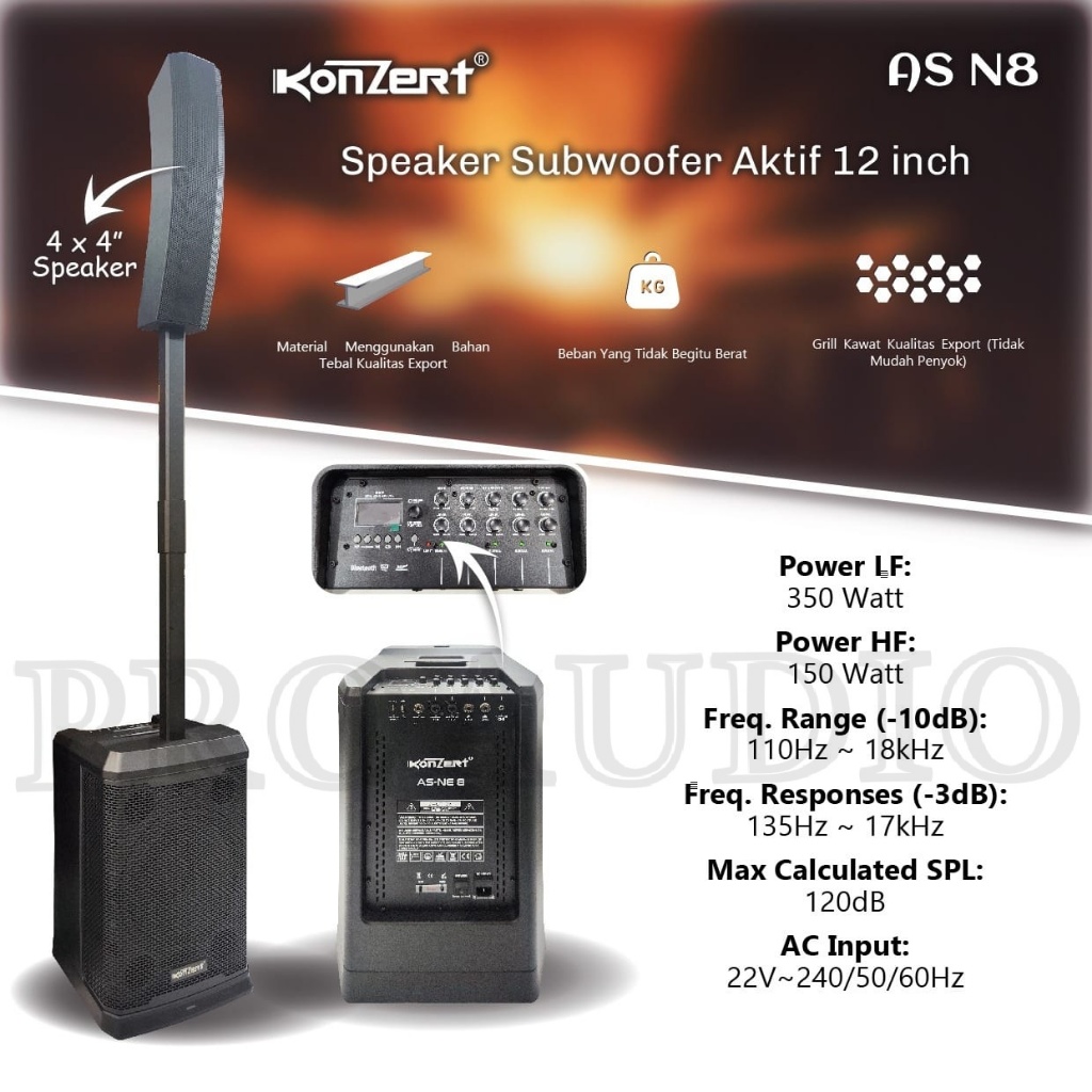 Speaker Aktif Column Satelite 12 Inch KONZERT AS N8 | AS N 8 Speaker Subwoofer 12" + Column Satelite