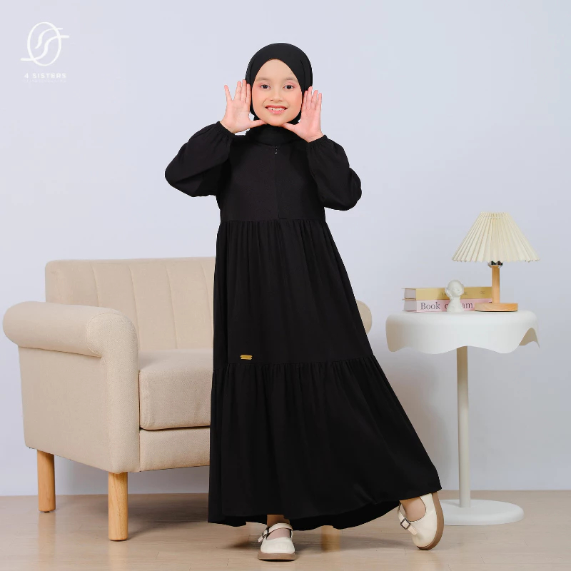 Gamis Anak Warna Hitam Premium Perempuan Terbaru Aisyah Series Baju Dress Busana Muslim Anak bahan R