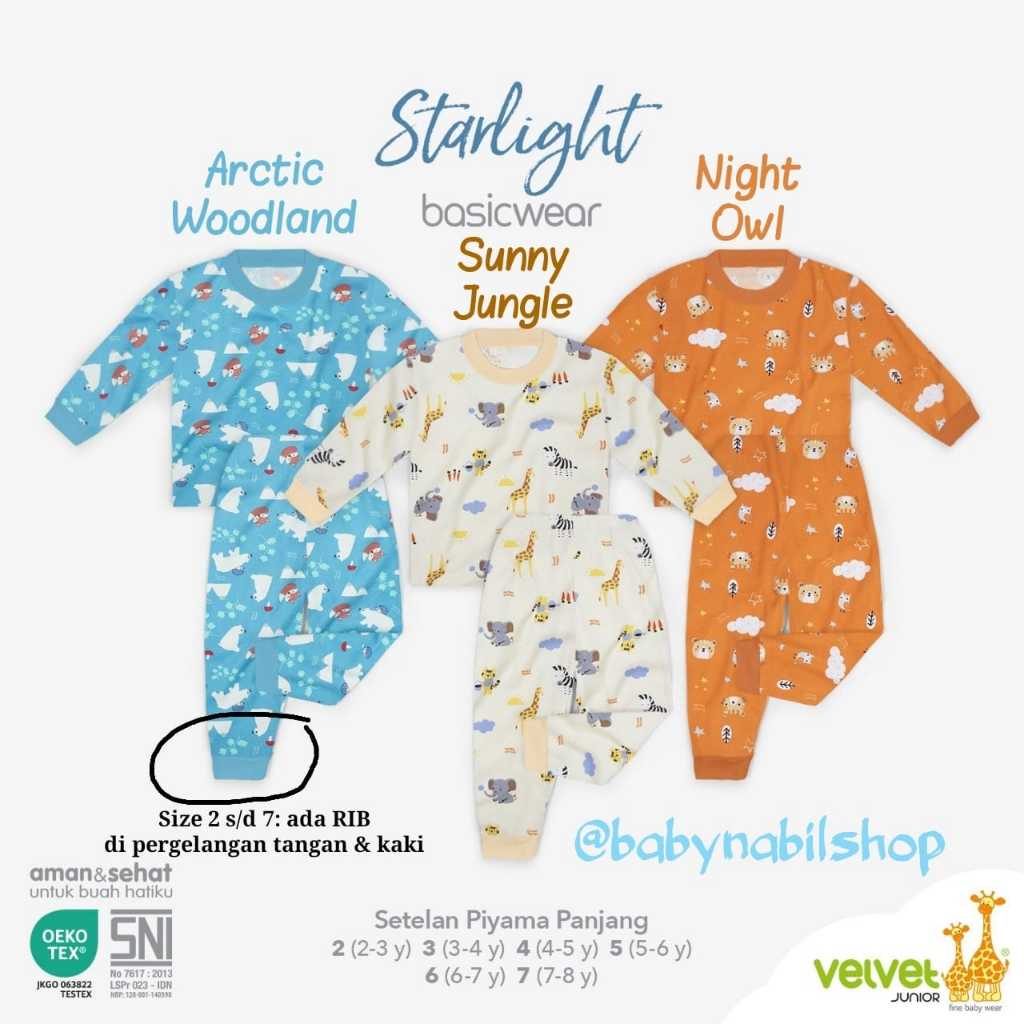 [BIG SIZE][Size 2-10] Setelan Panjang Velvet Junior - Seri STARLIGHT (Piyama Anak)