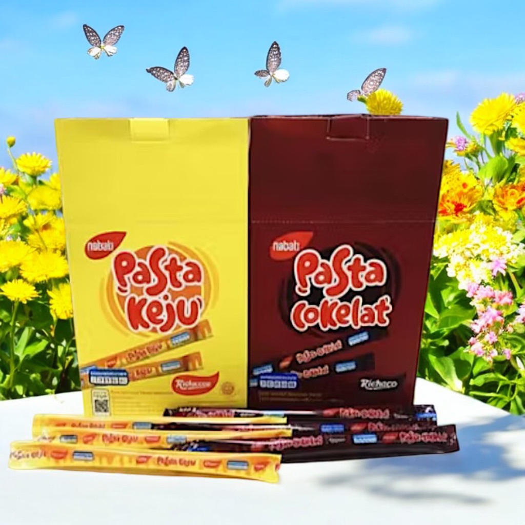 Nabati Pasta Richeese Pasta Keju 1box 30pcs- Richoco Pasta Cokelat (Netto 30 Pcs x 8 gr)