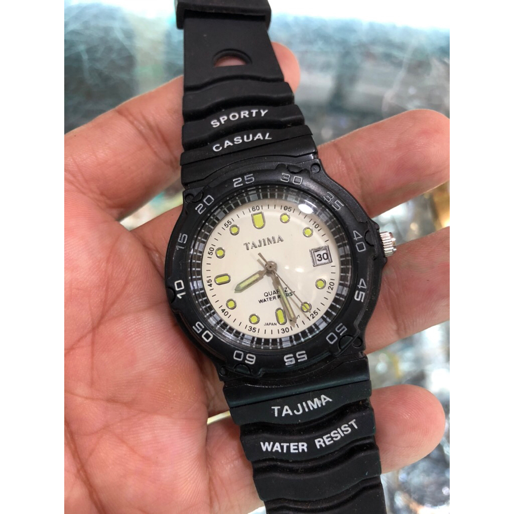 jam tangan pria tajima quartz klasik water resist rubber