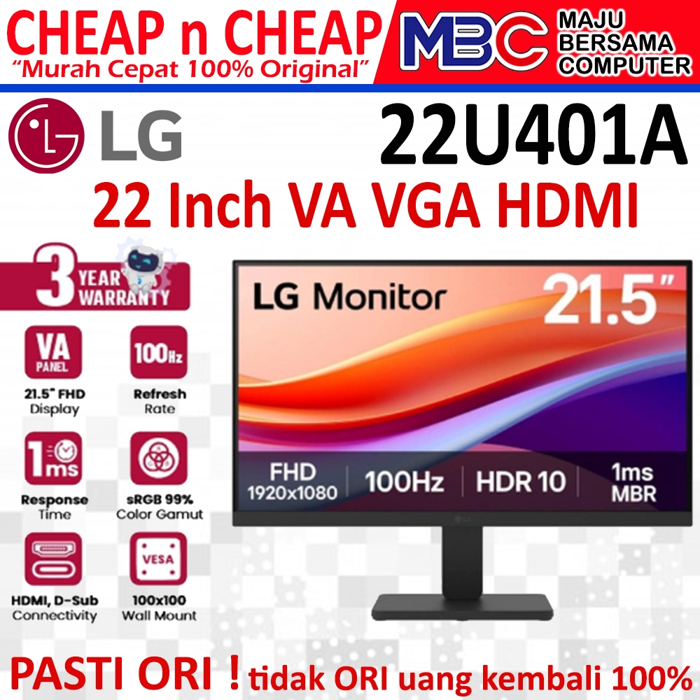 Led LG 22U401A 22 inch VA HDMI VGA - Monitor 22 Inch 22' 22"