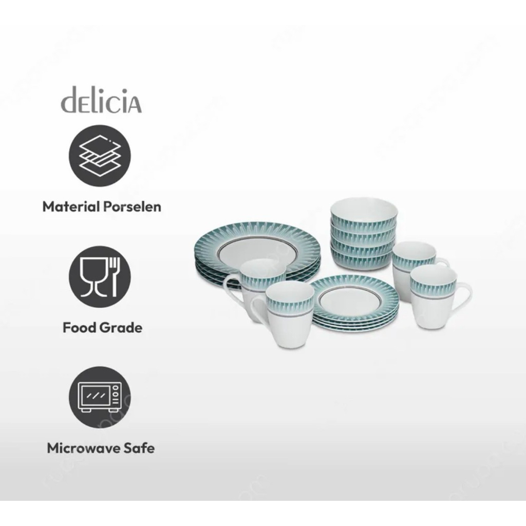 Delicia Set 15 pcs / Lunch Set / Dinner Set Radiant Perlengkapan Makan Premium