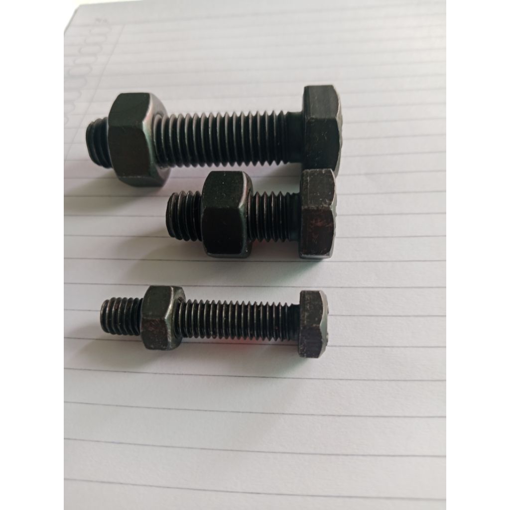 Baut mur baja m10x30 full drat kepala kunci 17 panjang 3 cm HTB