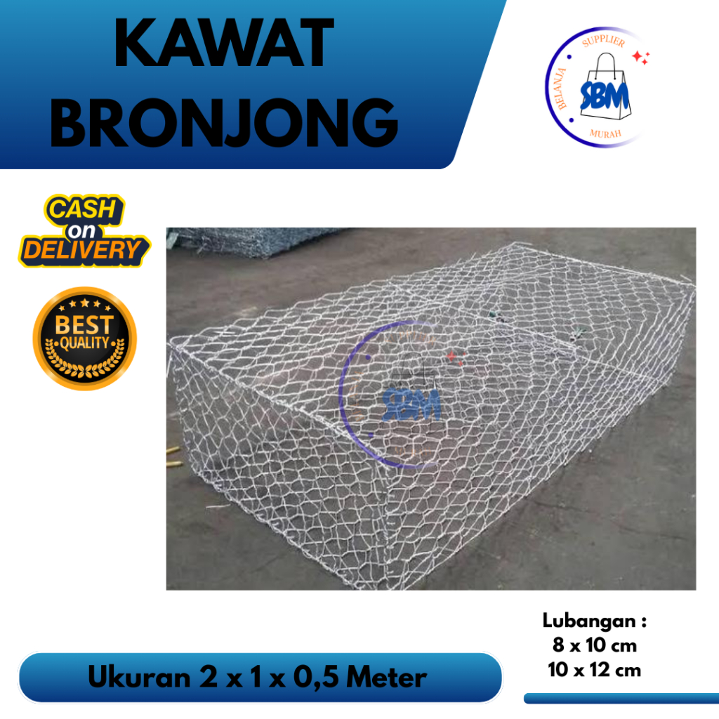 Kawat Bronjong Galvanis Ukuran 2x1x0,5Meter Lubang 8x10cm dan 10x12cm Bahan Galvanis Tahan Karat Any