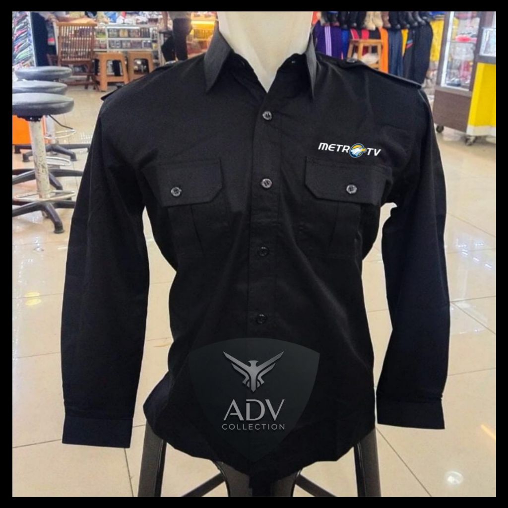 Kemeja METRO TV Seragam METRO TV Hitam PDH Lengan Panjang Pria