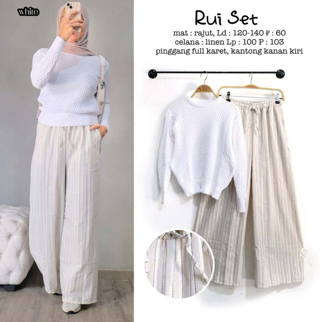 Rui Set Rajut Crop Premium Setelan Atasan Rajut + Kulot Linen Wanita Muslimah