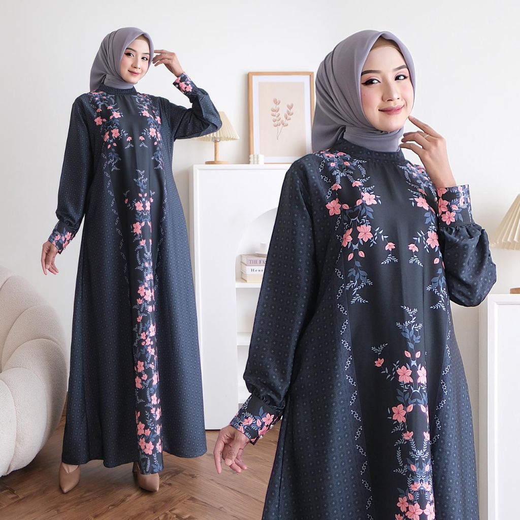 gamis silk motif bunga mewah//gamis silk jumbo