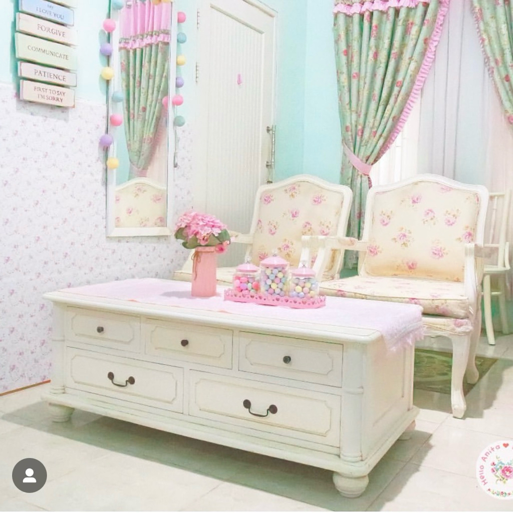 2 kursi meja tamu set shabby chic classic eropa furnitur furniture kayu putih white duco bekas princ