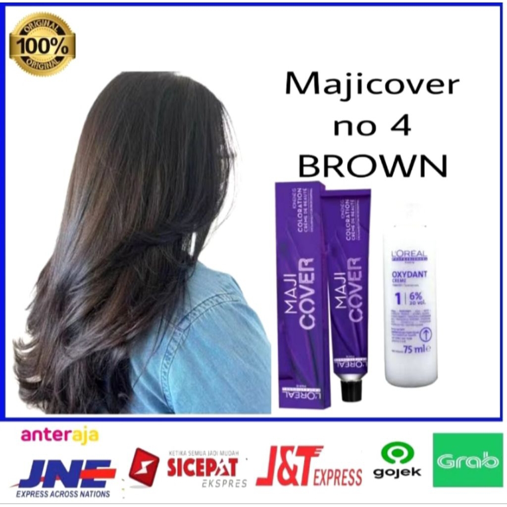 Cat rambut Loreal majicover 4 Brown + oxidant L'oreal/pewarna rambut Loreal majicover 4 Brown,hair c