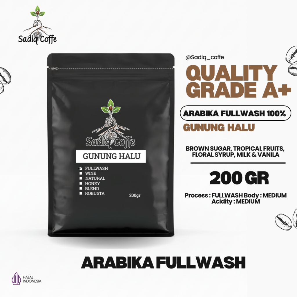 Arabika Fullwash Gunung Halu / Biji Kopi Bubuk Arabika 100% Dalam Kemasan 200gr