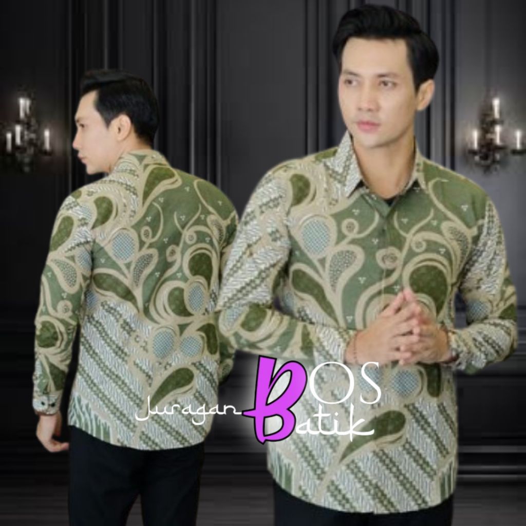 Batik Pria Kemeja Batik Lengan Panjang Size M L XL XXL Batik Cowok Modern Terbaru Batik Hijau Sage