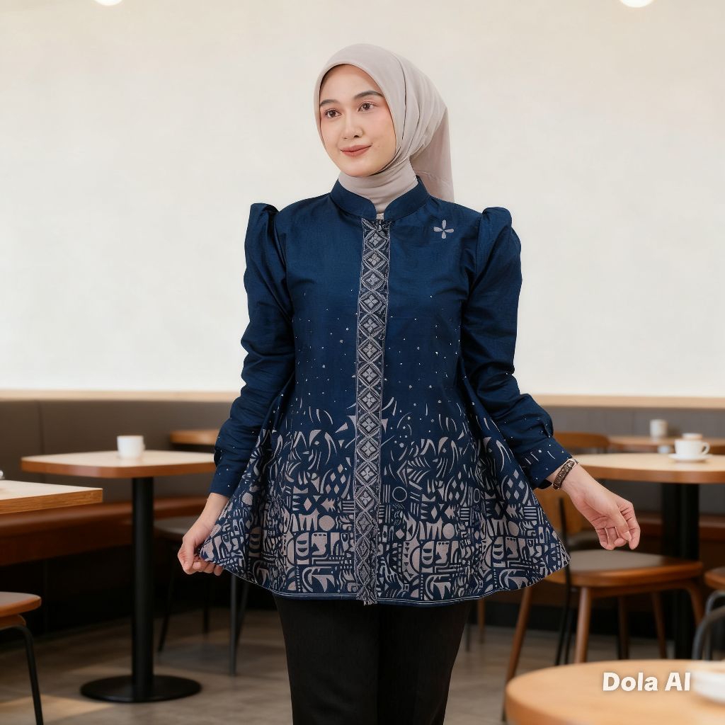 Baju Batik Wanita Modern Terbaru 2025 Blousw Batik Wanita Kerja Kantor Lengan Panjang Model Puff Ata