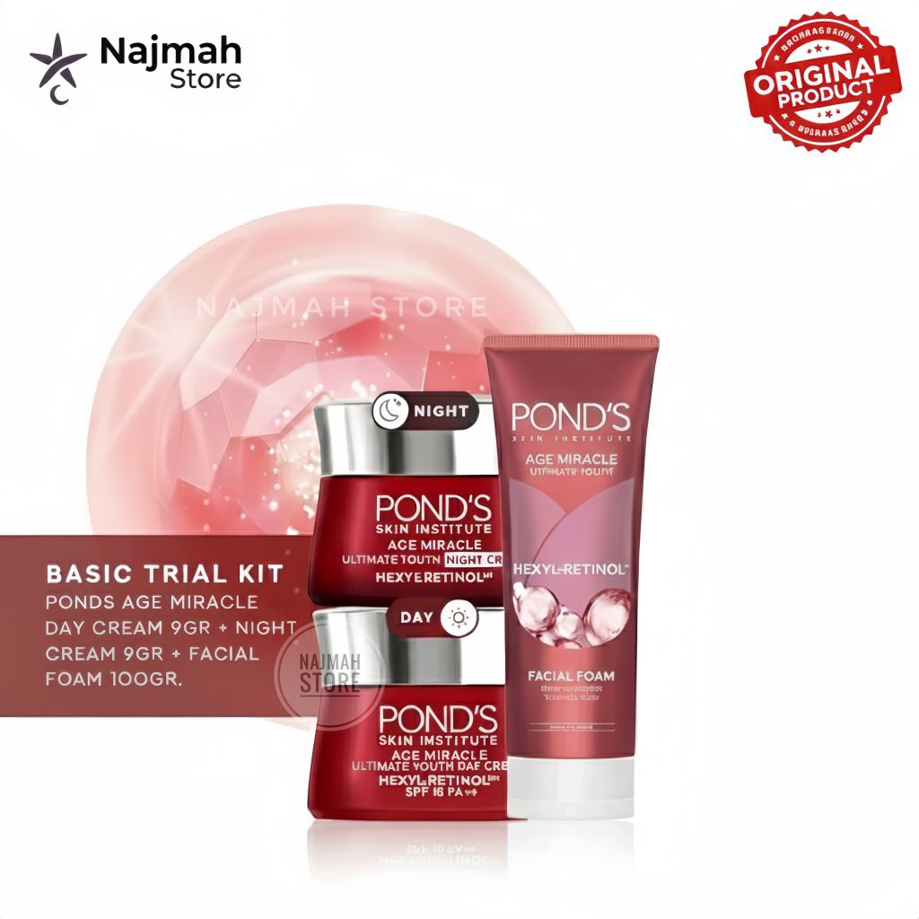 paket hemat ponds age miracle day + night cream + sabunmuka antiaging mencerahkan dan glowing