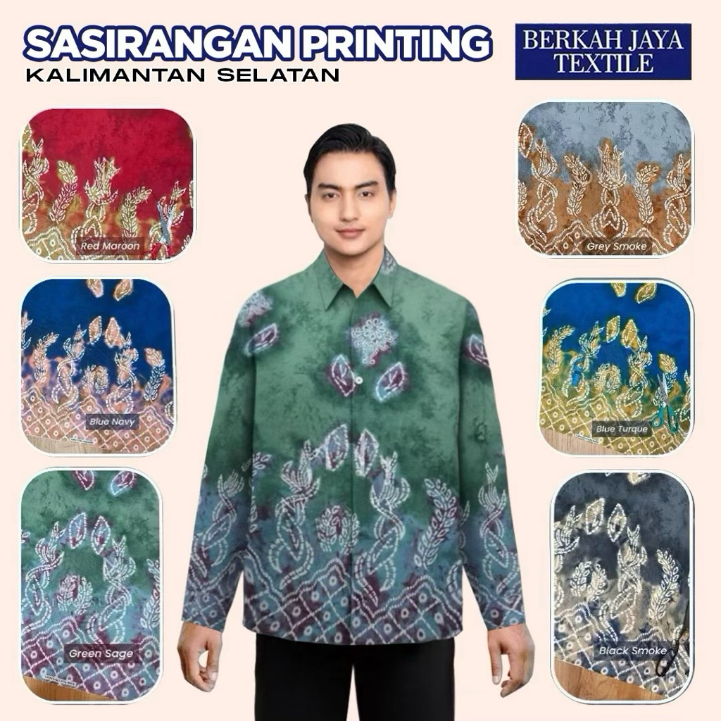 1/2 Meter Kain Batik Sasirangan Printing Etnik Banjar Kalsel Pria Wanita Unisex Bahan Semi Sutera