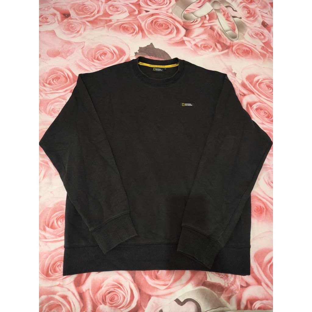 Crewneck National Geographic Original full tag logo bordir, seperti baru