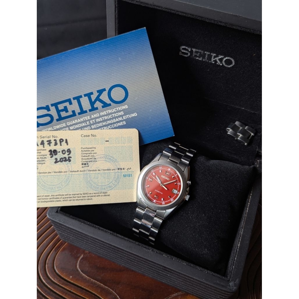 rare seiko 'alpinist' kinetic red dial