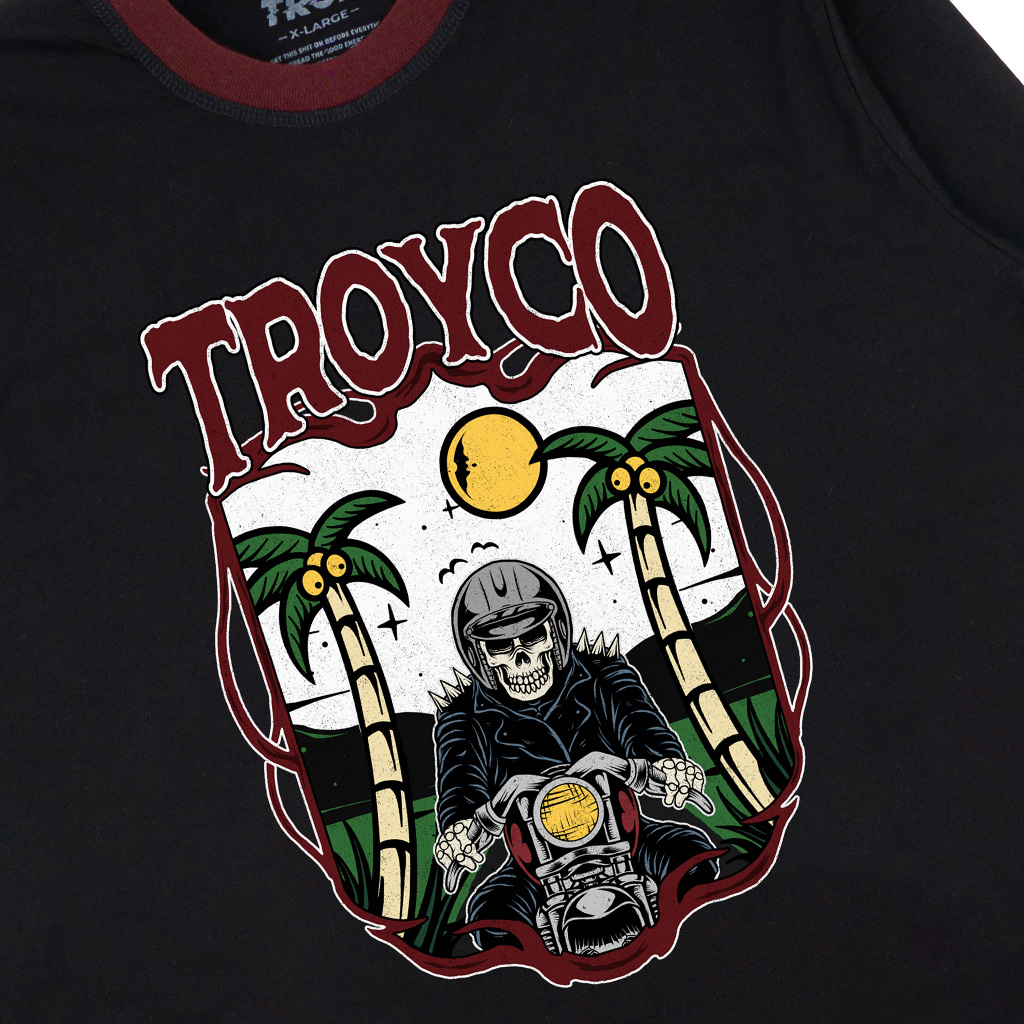 Troy Company Double Sleeve Longsleeve Tshirt Black Maroon Palm Rider - Kaos Hitam Maroon Lengan Panjang DSD 3486