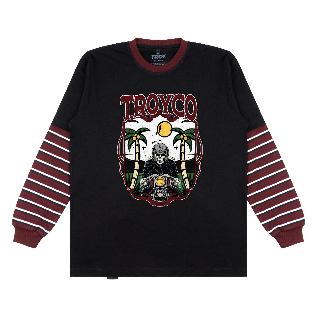Troy Company Double Sleeve Longsleeve Tshirt Black Maroon Palm Rider - Kaos Hitam Maroon Lengan Panjang DSD 3486