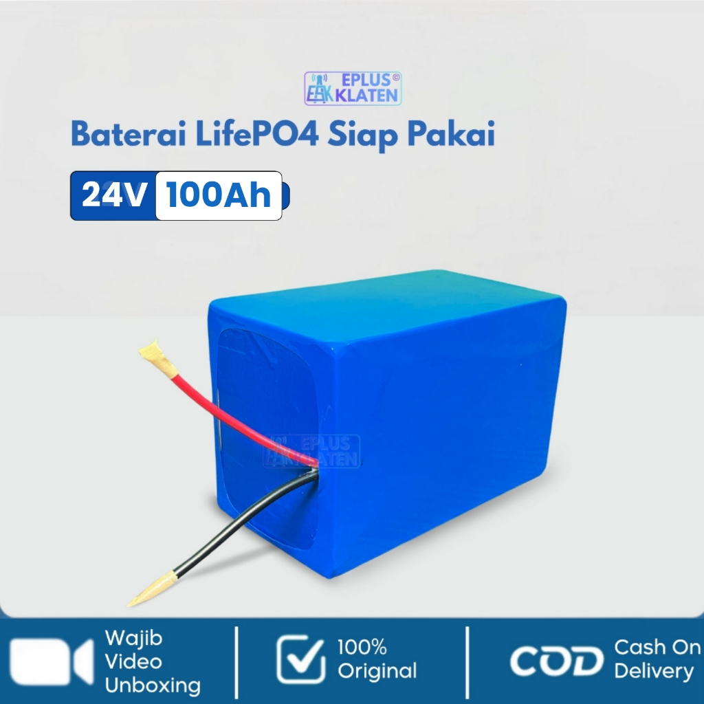 Battery LifePO4 24V 100Ah 24 Volt + BMS Siap Pakai Baterai Cell Tinggi Setrum PDC PAC UPS Backup Lis