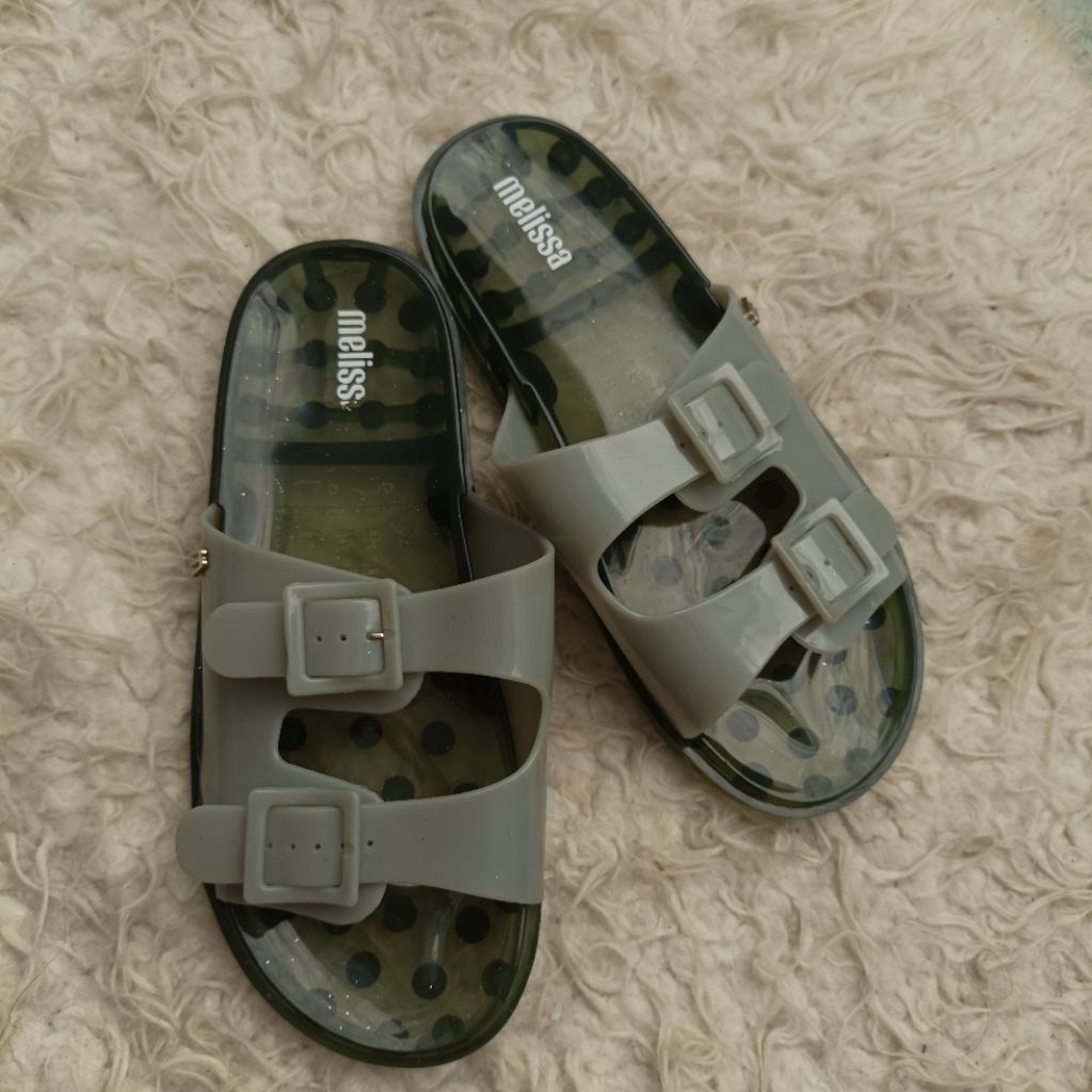 Melissa Wide Slide sandals in the green and clear color sandal flat transparan