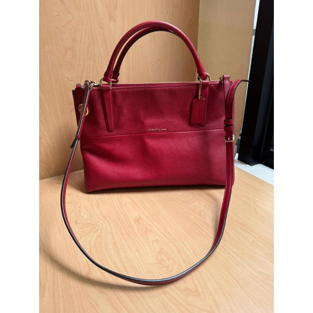Original Coach Butik Borough Pebbled Leather Red Currant Satchel Bag HandBag Tas
