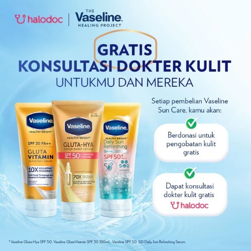 Vaseline Gluta-Hya Serum Burst Sunscreen SPF 50 PA+++ 200ml - Body Serum Sunscreen Mencerahkan 200ml