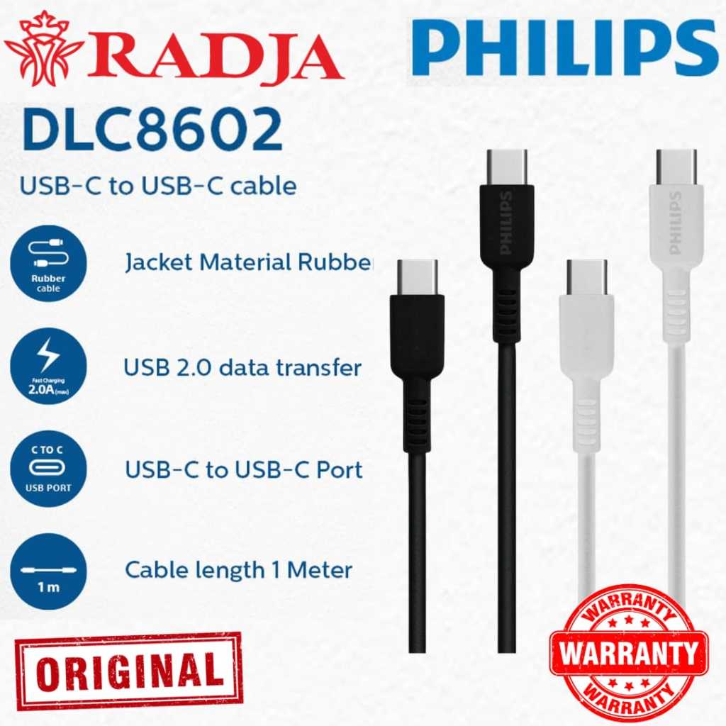 Philips DLC8602 USB-C to C Cable Charge 2.0 Data Transfer 1M
