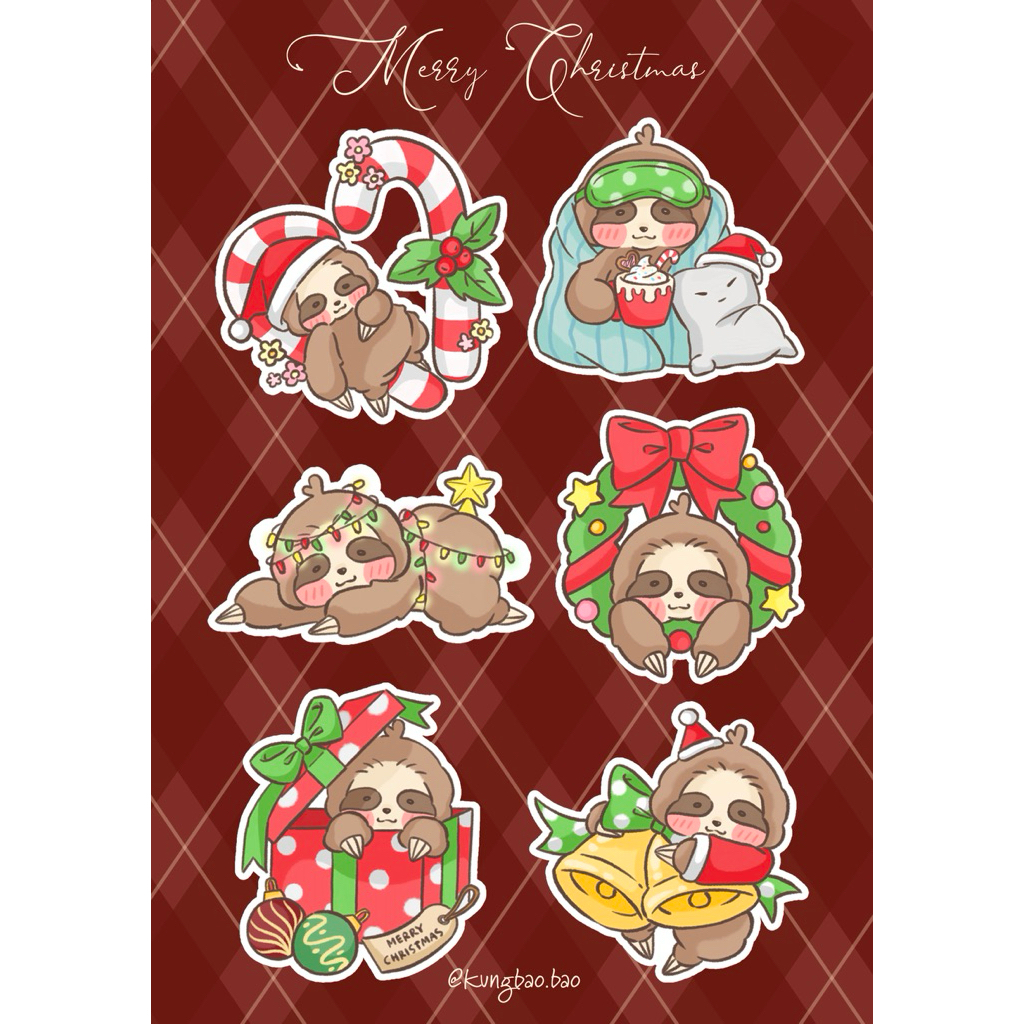 Sticker Natal Sloth (Christmas Sticker Sloth) Kado