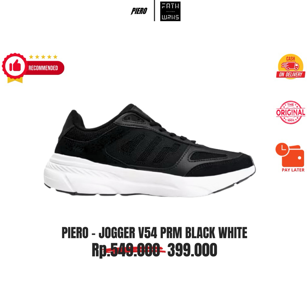 Sepatu PIERO Original - JOGGER V54 PRM BLACK WHITE DARK GREY PIE210000083