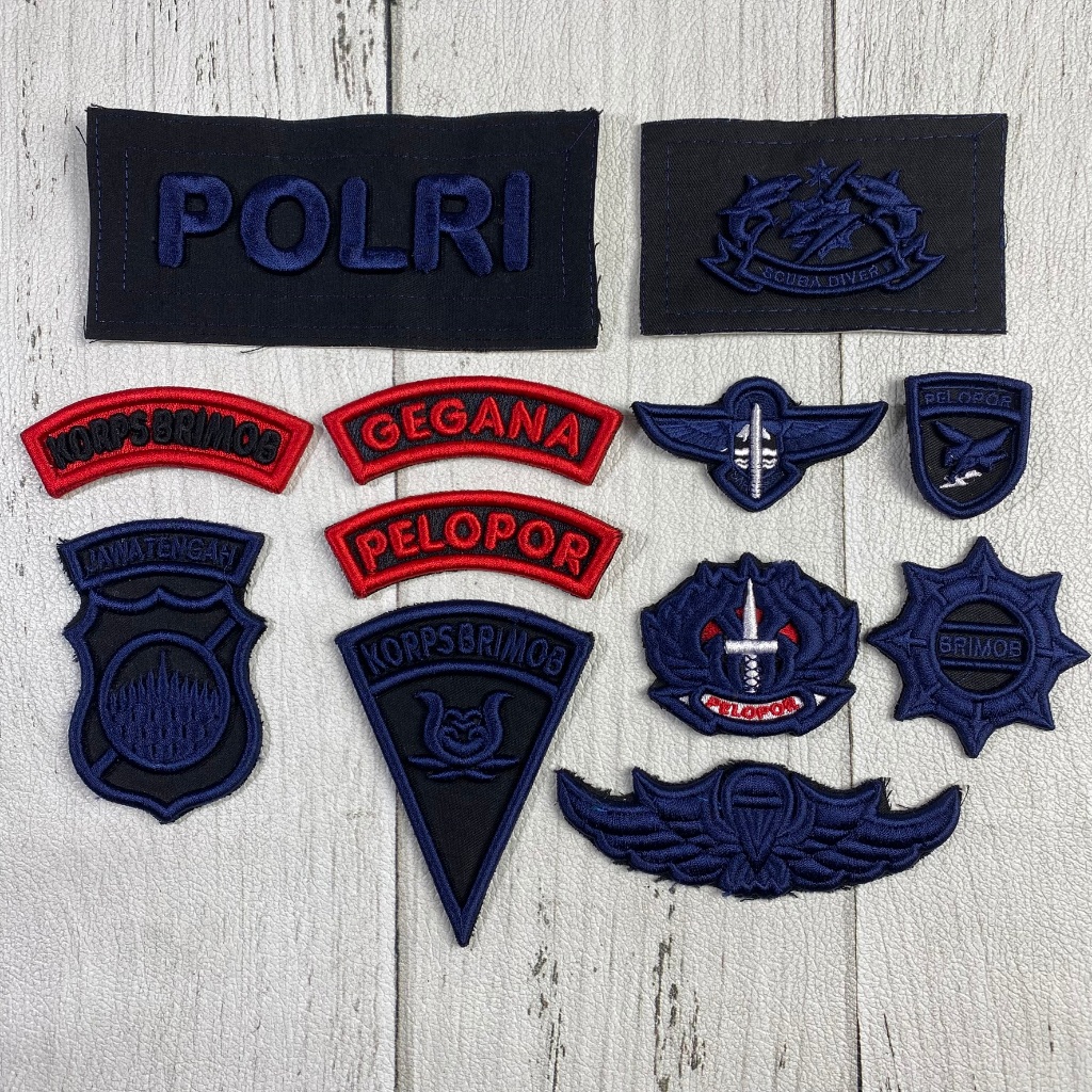 Atribut BRIMOB Hitam TIMBUL TEBAL HITAM Bet Roda Gila SAR Brimob Wings Pelopor Brimob Badge Bordir T