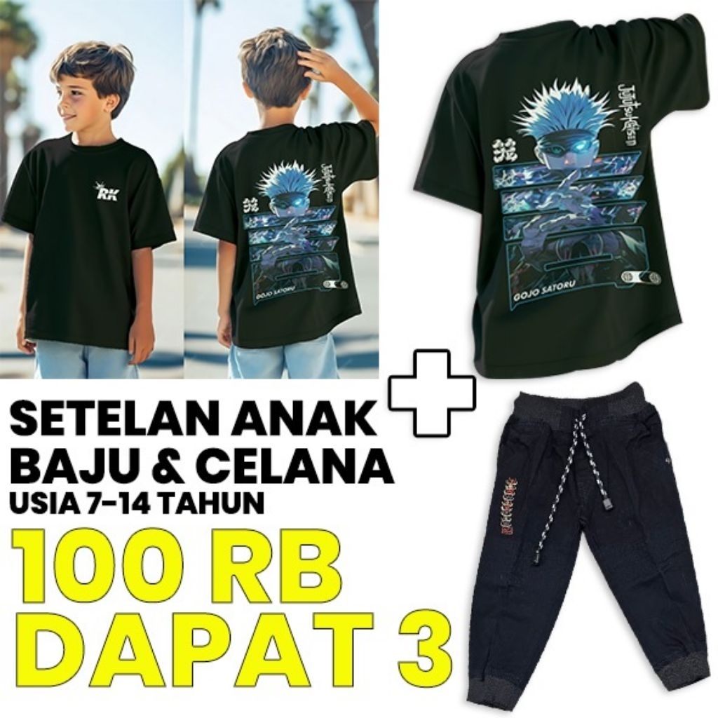 [100 RIBU DAPAT 3 stelan] ‎NEW Stelan combad anak Unisex Anime OnePiece JJK Naruto Sablon Depan Bela