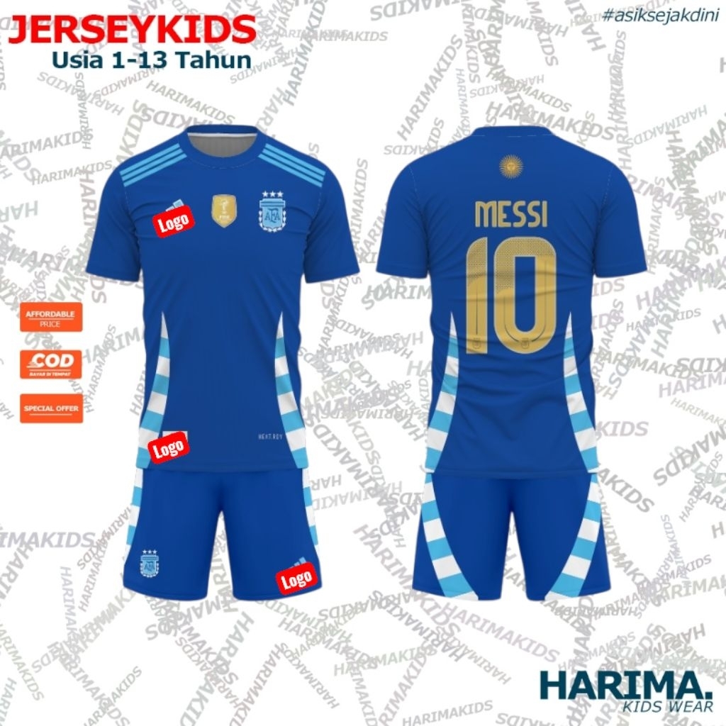 Baju jersey bola anak MESSI 10 argentina Biru