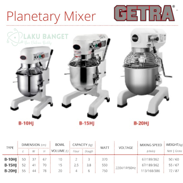 GETRA Planetary Mixer 10 Liter B-10HJ / Mixer Planetary GETRA 15 Liter B 15HJ / Mixer Getra 20 Liter