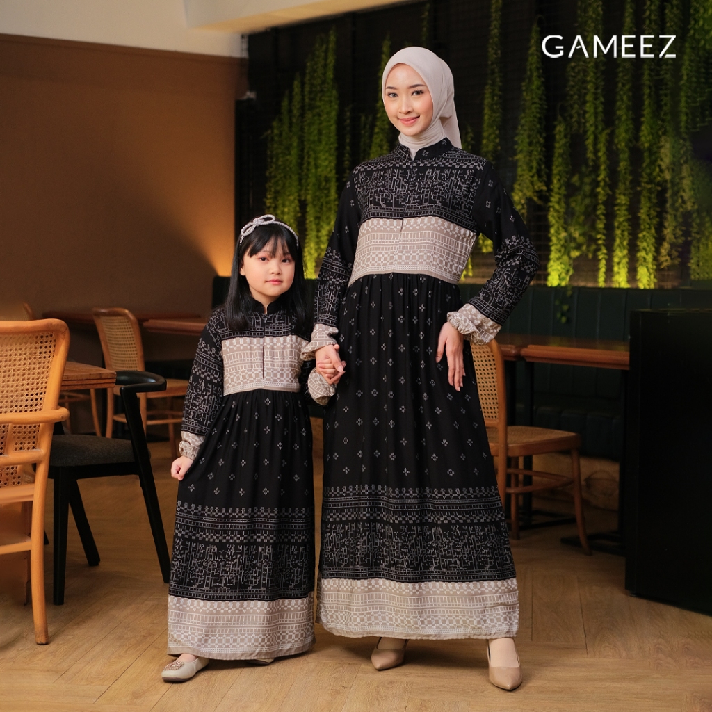 Gameez - Gamis Couple Ibu & Anak Rayon Viscose Lebaran Terbaru Dress Family Premium - Uzma