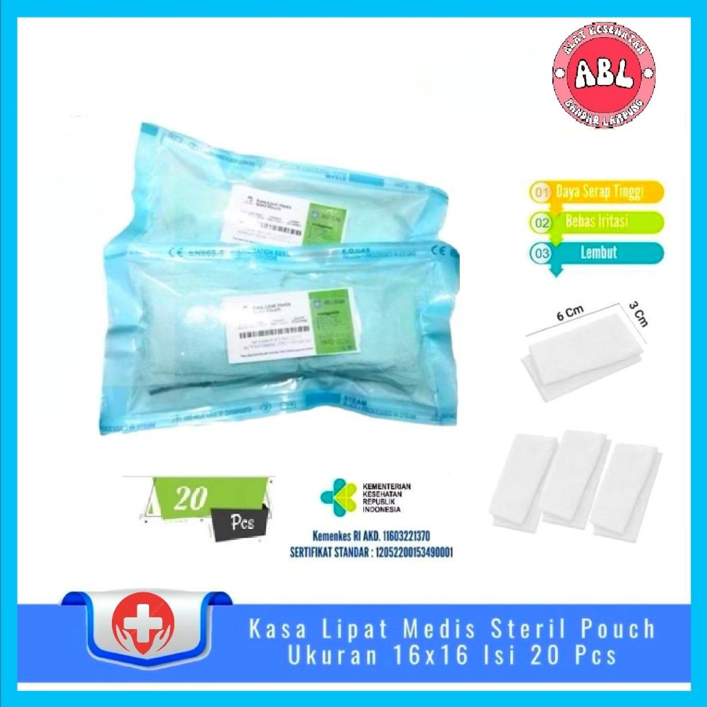Kasa Lipat Steril Medis Pouch 16x16,  isi 20 Pcs
