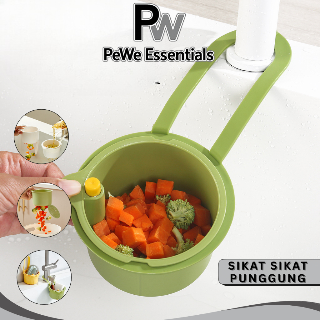 PW - Keranjang Peniris Air Saringan Sisa Makanan Sampah Dapur Gantung Wastafel Cuci Piring Praktis S