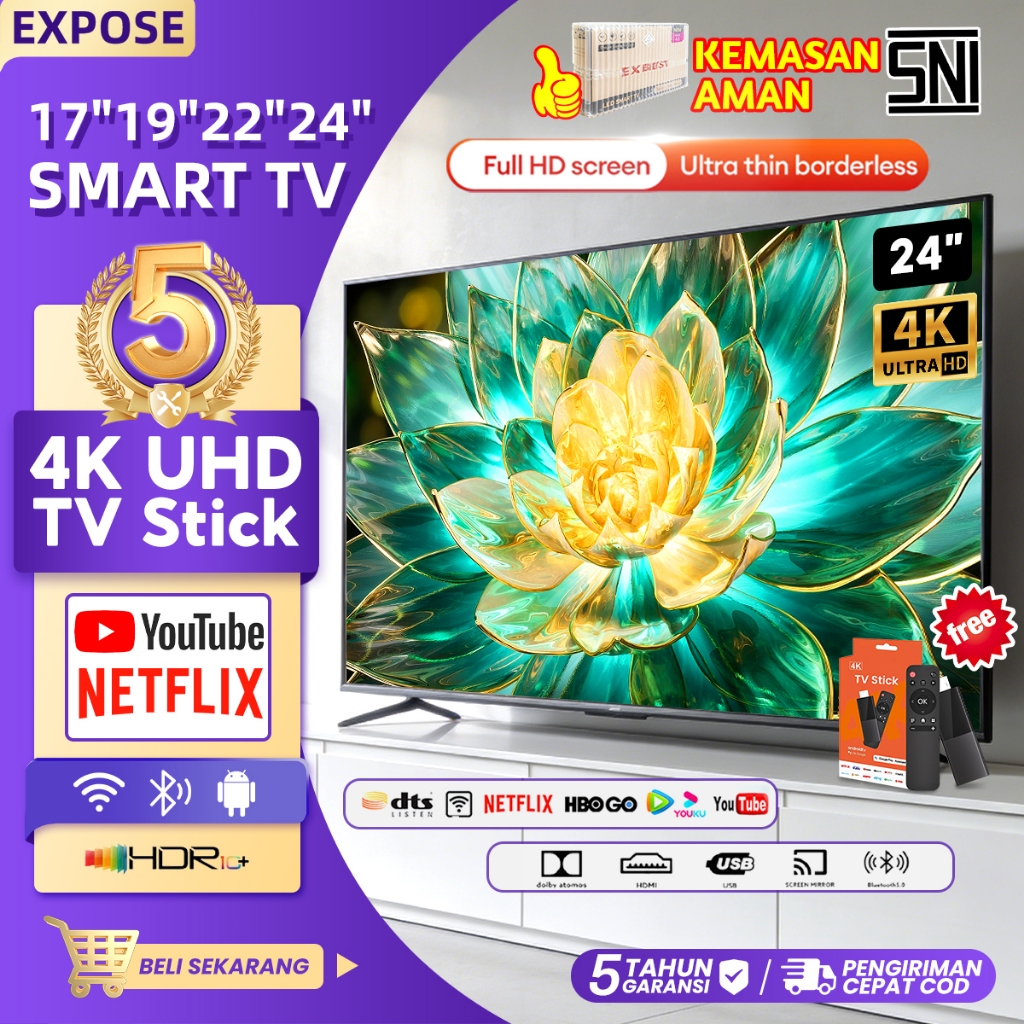 TV Smart 24 Inch 4K Netflix/Youtube 17/19/22/24 Inch Digital TV LED FHD Televisi Murah Monitor/CCTV