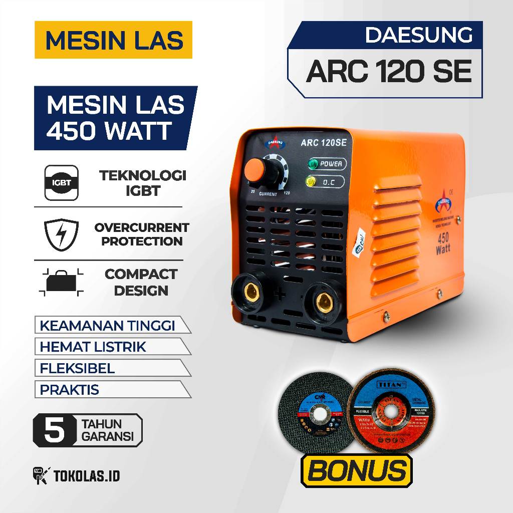 Mesin Las Listrik 450 Watt Travo Las Besi Stainless Stick Inverter Welding Machine Daesung ARC 120 S