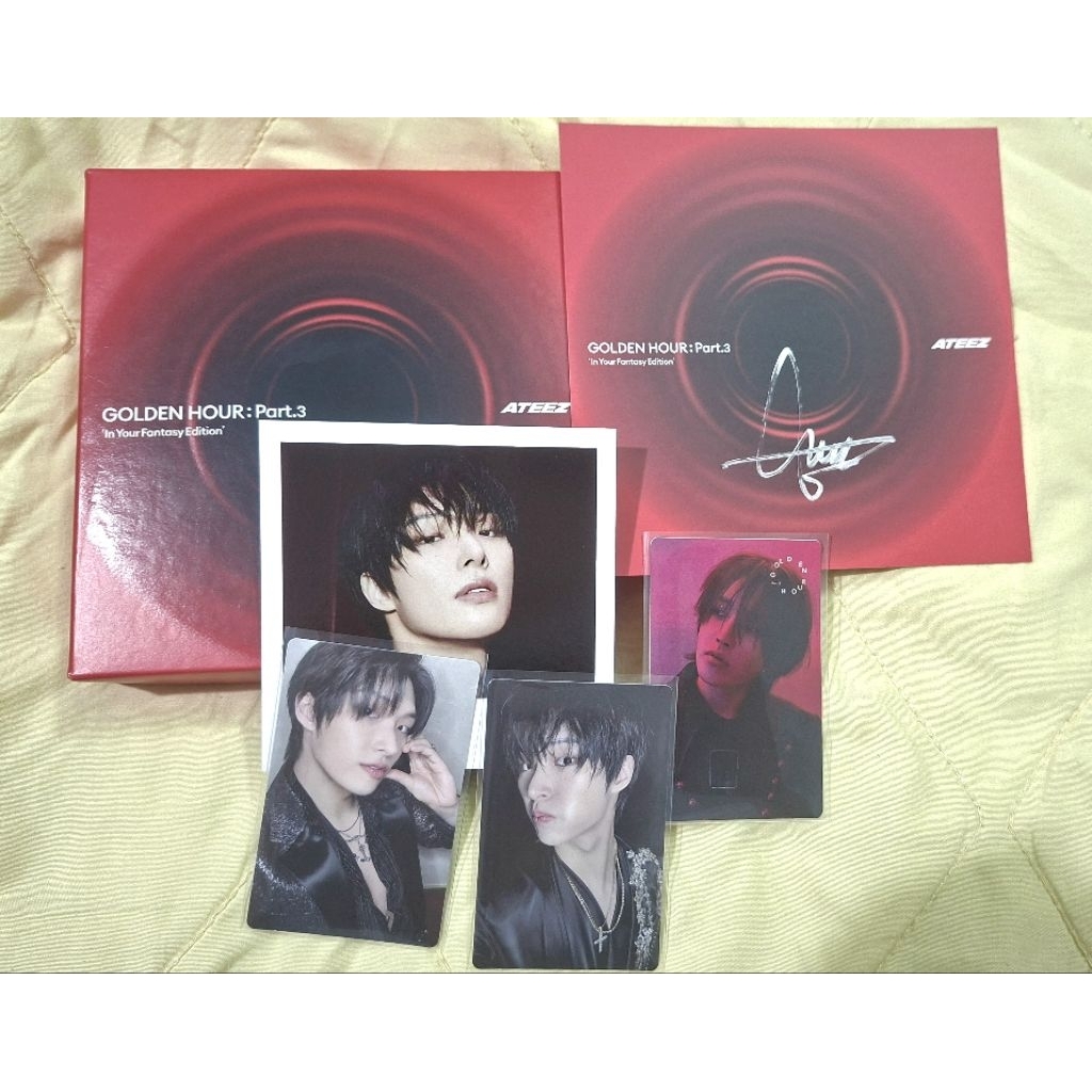 UPDATED UNSEALED JONGHO SIGNED POSTCARD AND MINGI PC SET ALBUM ATEEZ GOLDEN HOUR PART 3 IN YOUR FANT
