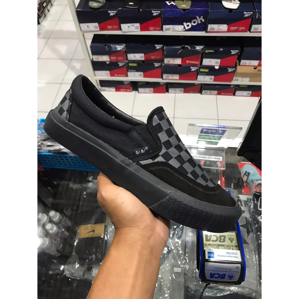 BIG SALE SABA CHECK BOARD HITAM ORIGINAL SEPATU SLIP ON/SNEAKERS